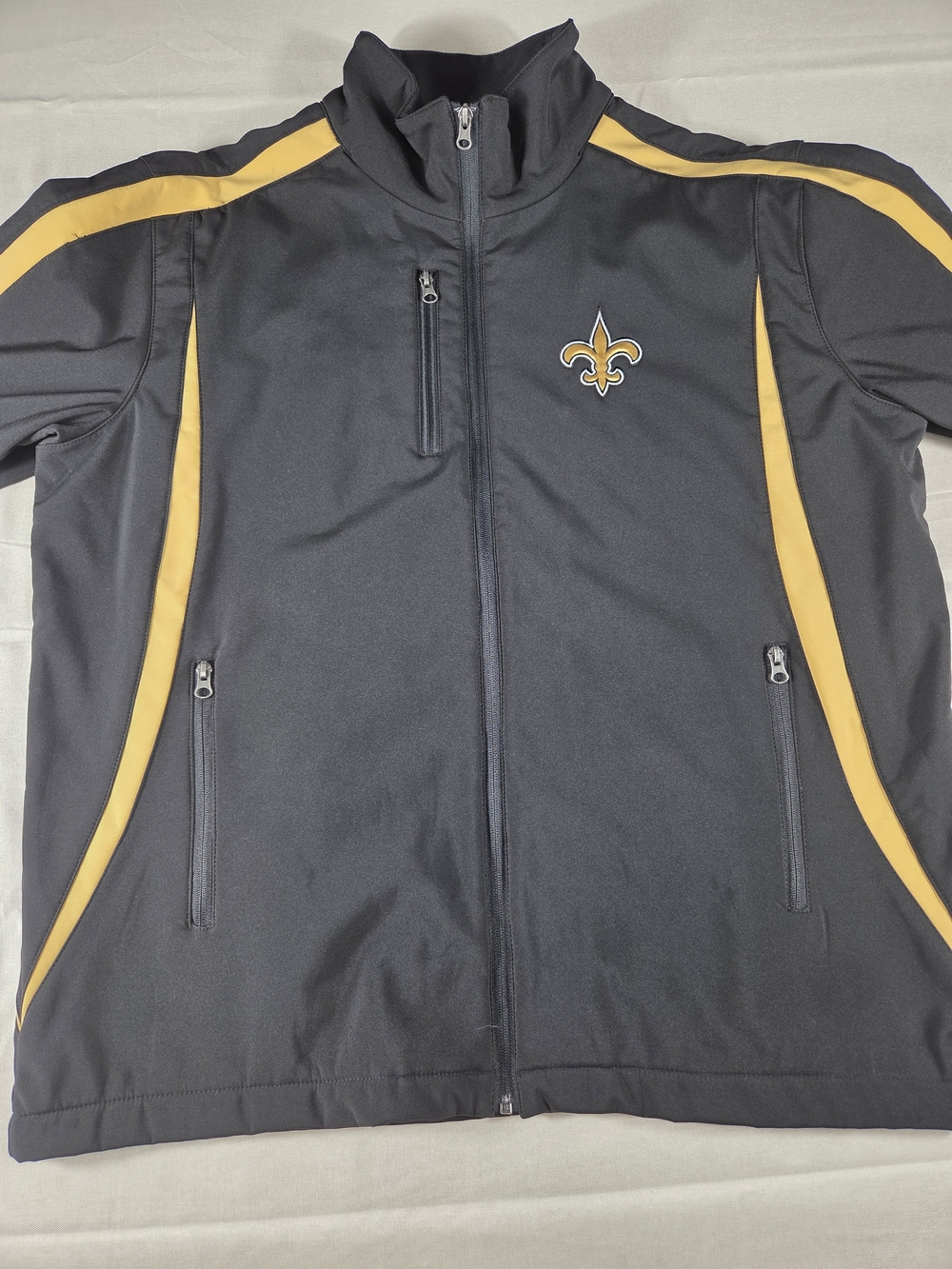 NFL New Orleans Saints Softshell Jacket LG Black Gold Full Zip
